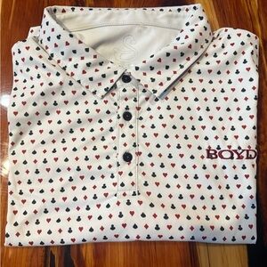 White Polo Shirt with Card Suit Design